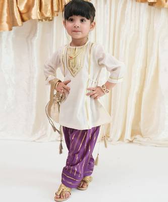 Off white purple embroidered viscose kurti set 2