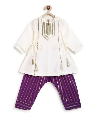 Off white purple embroidered viscose kurti set 3