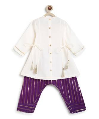 Off white purple embroidered viscose kurti set 4