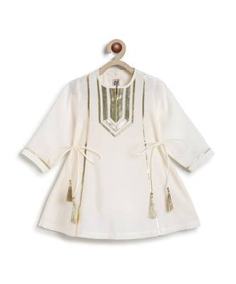 Off white purple embroidered viscose kurti set 5