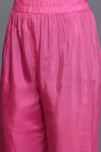 Women Floral Print Empire Mirror Work Pure Silk Kurta with Trousers & Dupatta