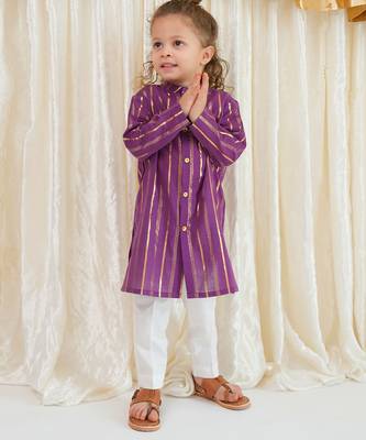 Purple embroidered cotton kurta set 1