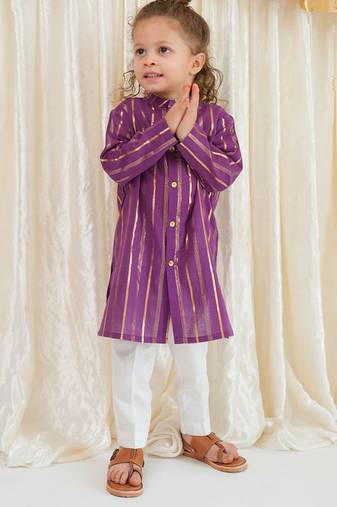 Purple embroidered cotton kurta set