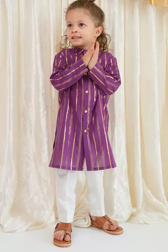 Purple embroidered cotton kurta set