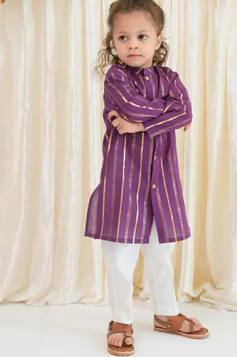 Purple embroidered cotton kurta set