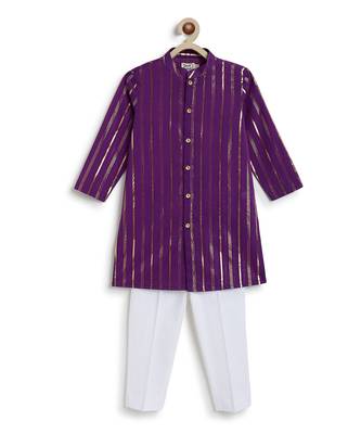 Purple embroidered cotton kurta set 3