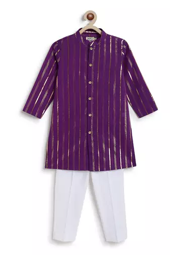 Purple embroidered cotton kurta set