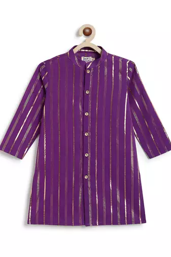 Purple embroidered cotton kurta set