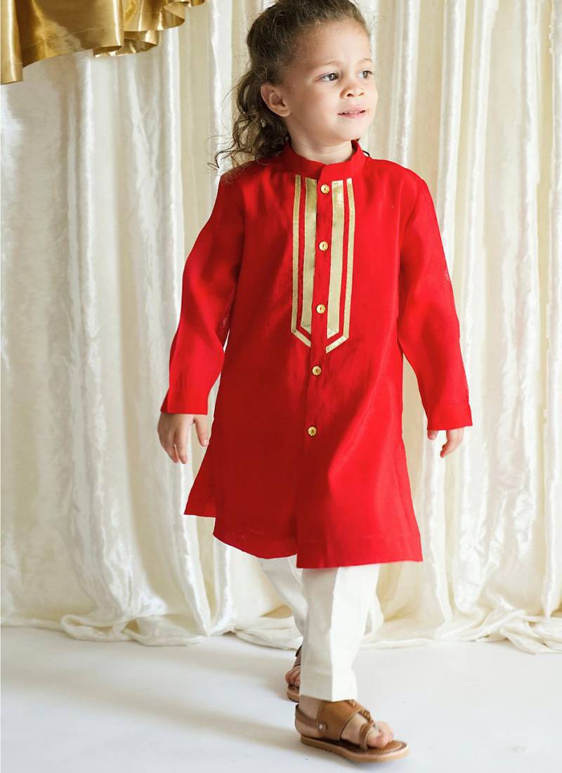 Red embroidered viscose kurta set