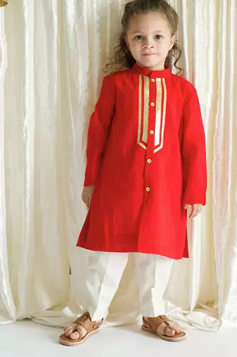 Red embroidered viscose kurta set