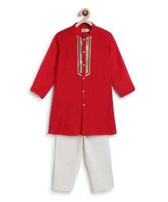 Red embroidered viscose kurta set 3