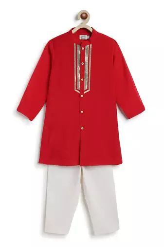 Red embroidered viscose kurta set