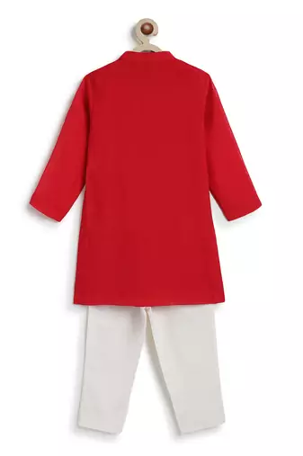 Red embroidered viscose kurta set