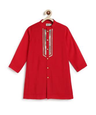 Red embroidered viscose kurta set 5