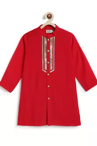 Red embroidered viscose kurta set