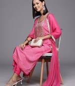 Women Floral Yoke Design Regular Pure Cotton Kurta with Trousers & Dupatta