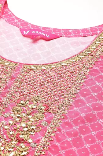 Women Floral Yoke Design Regular Pure Cotton Kurta with Trousers & Dupatta