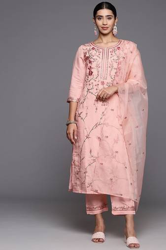 Women Floral Embroidered Regular Thread Work Kurta with Trousers & Dupatta