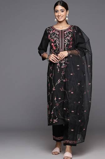 Women Floral Embroidered Regular Thread Work Kurta with Trousers & Dupatta