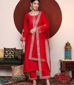 Ethnic Motifs Embroidered Zari Kurta with Trousers & Dupatta