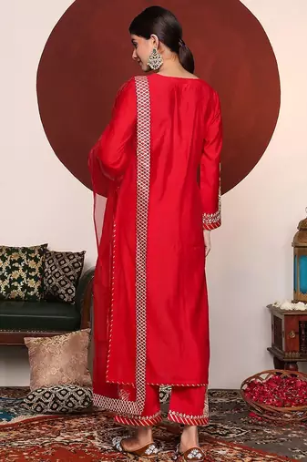 Ethnic Motifs Embroidered Zari Kurta with Trousers & Dupatta