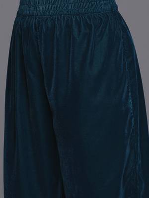 V- Neck Aliya Cut Winter A Line Kurta & Palazzo With Contrast Dupatta 4