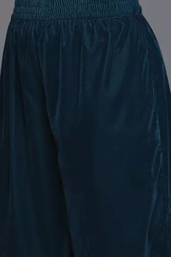 V- Neck Aliya Cut Winter A Line Kurta & Palazzo With Contrast Dupatta