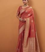 Rust tussar silk saree with rich zari border saree