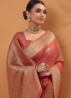 Rust tussar silk saree with rich zari border saree 2