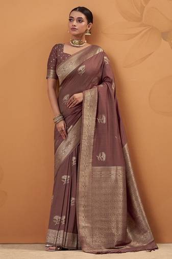 Brown tussar silk saree with rich zari border saree