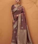 Brown tussar silk saree with rich zari border saree
