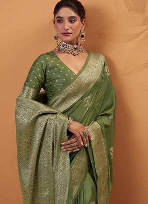 Olive tussar silk saree with rich zari border saree 3