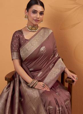 Brown tussar silk saree with rich zari border saree 2