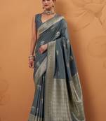 Gray tussar silk saree with rich zari border saree