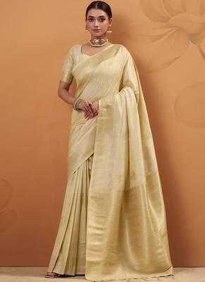 Off white tussar silk saree with rich zari border saree 1