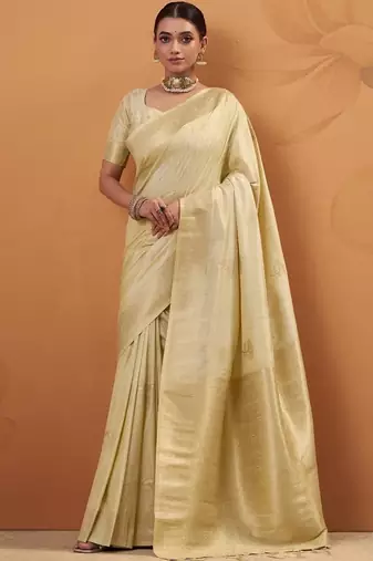 Off white tussar silk saree with rich zari border saree