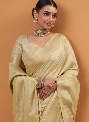 Off white tussar silk saree with rich zari border saree 2