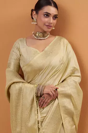 Off white tussar silk saree with rich zari border saree