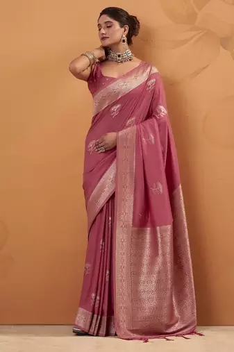 Rasberry tussar silk saree with rich zari border saree