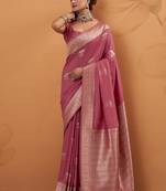 Rasberry tussar silk saree with rich zari border saree