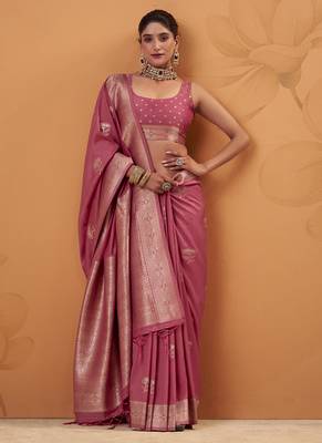 Rasberry tussar silk saree with rich zari border saree 2