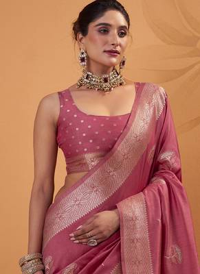 Rasberry tussar silk saree with rich zari border saree 3