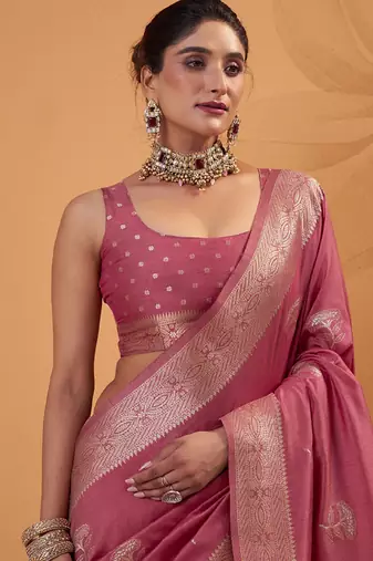 Rasberry tussar silk saree with rich zari border saree