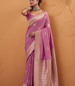 Onion pink tussar silk saree with rich zari border saree