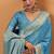 Sky blue tussar silk saree with rich zari border saree