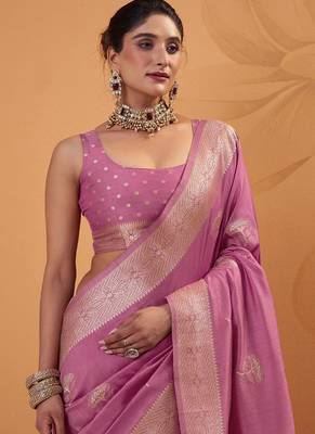 Onion pink tussar silk saree with rich zari border saree 2