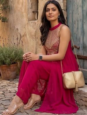 Women Ethnic Motifs Embroidered Empire Thread Work Kurta with Trousers 2