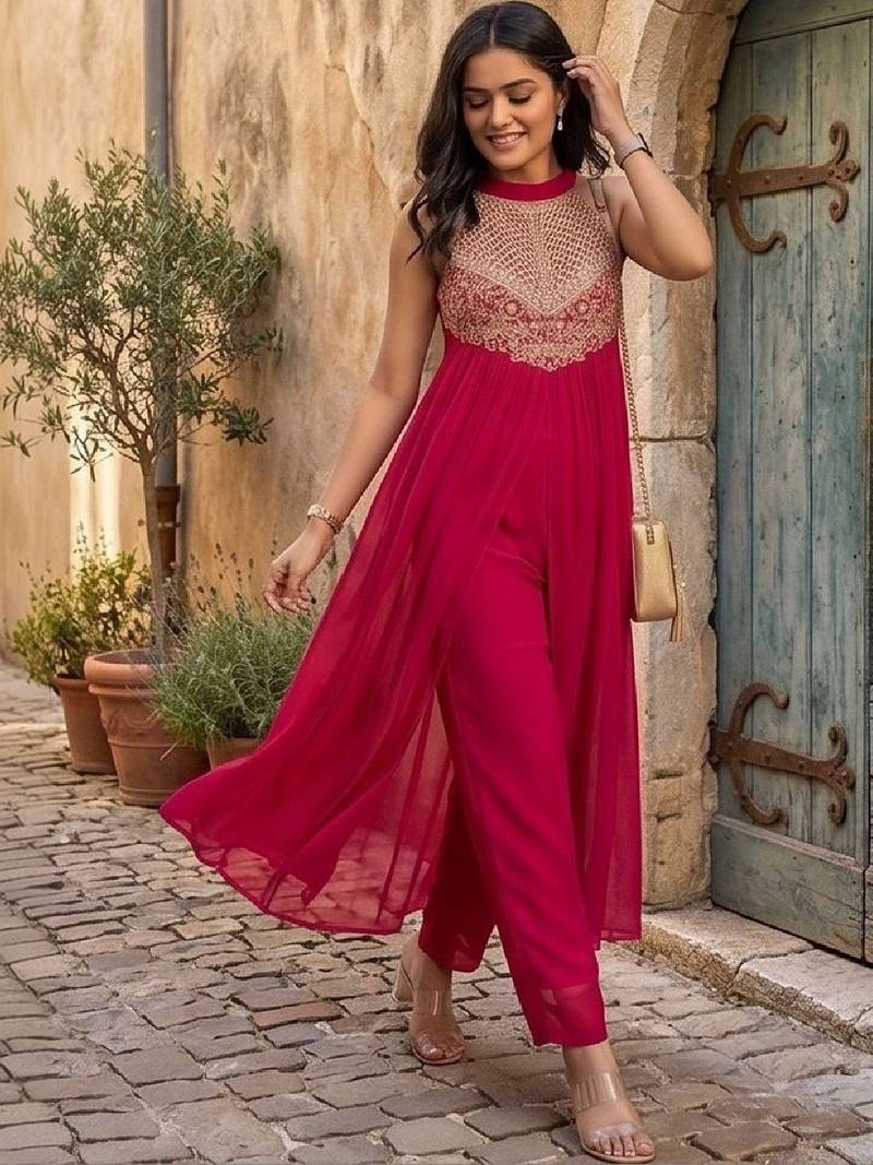 Women Ethnic Motifs Embroidered Empire Thread Work Kurta with Trousers