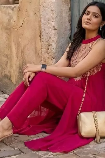 Women Ethnic Motifs Embroidered Empire Thread Work Kurta with Trousers