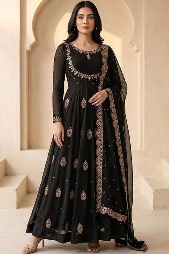 Women Ethnic Motifs Embroidered Empire Thread Work Kurta with Palazzos & With Dupatta